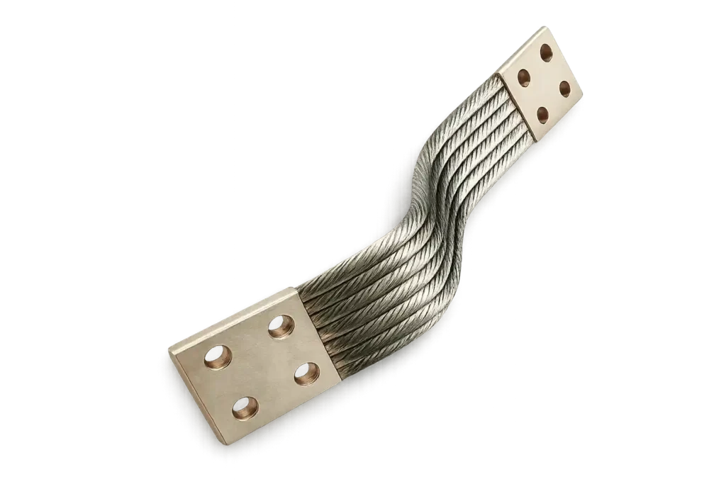 Flexible braided busbar connector used in industrial electrical systems by busbar suppliers in Bahrain.