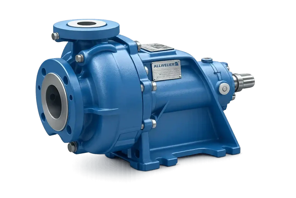 Heavy-duty blue industrial centrifugal pump for fluid handling applications.