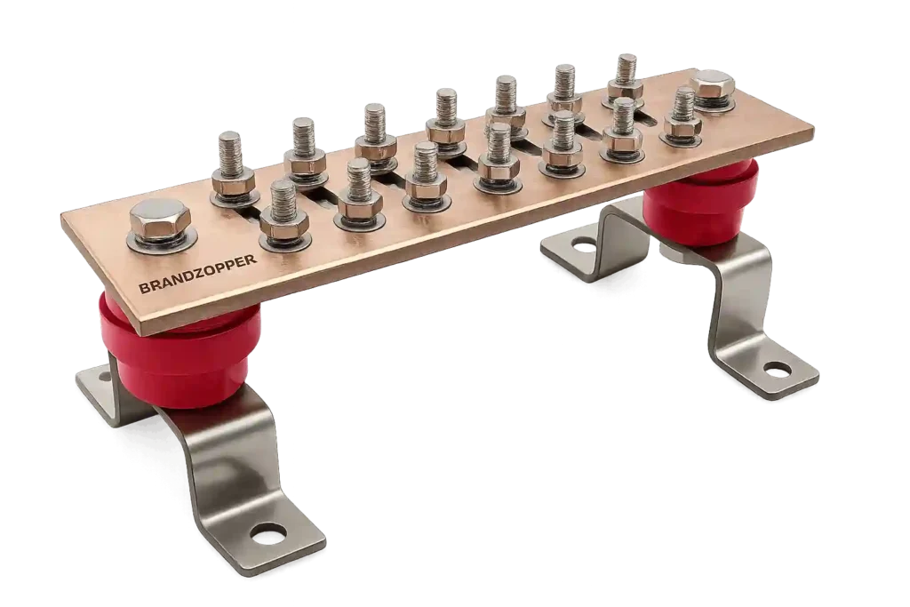 Copper busbar assembly for industrial electrical systems.