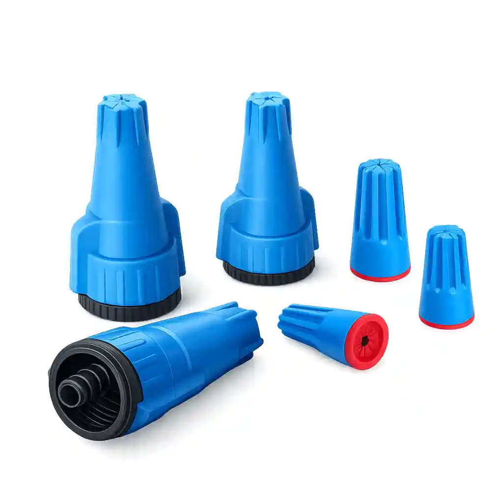 Industrial wire connector caps for electrical systems.