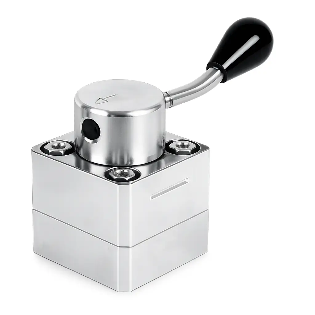 Manual lever control valve used in industrial systems.
