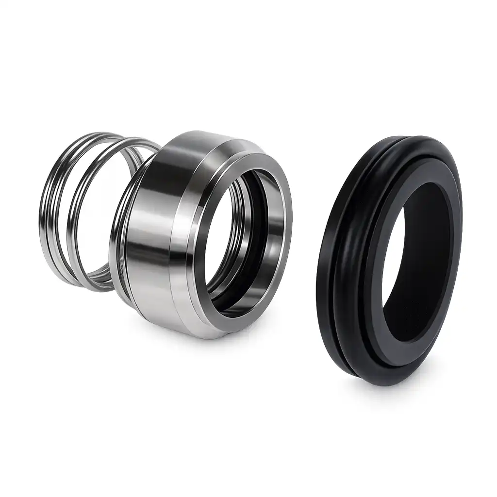 Mechanical seal assembly for industrial pump leakage protection.