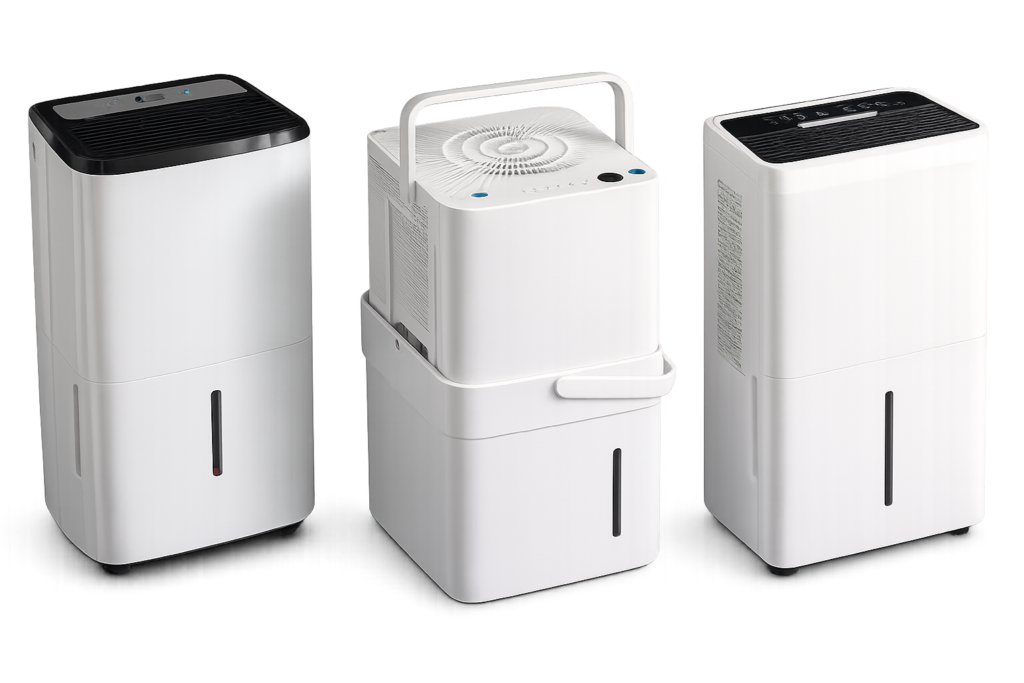Modern portable dehumidifier units for indoor humidity control.