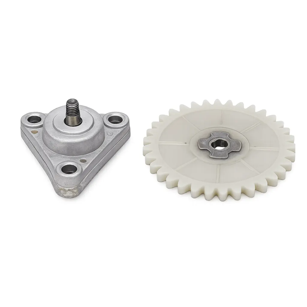 Industrial pump gear assembly with precision components.