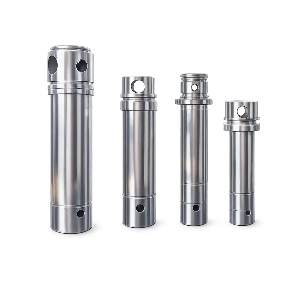 Stainless steel shafts for industrial pump assemblies.
