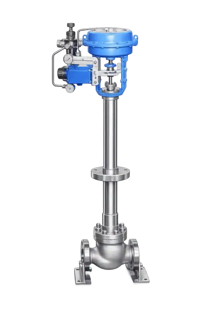 Pneumatic actuated cryogenic valve used in automated process plants.
