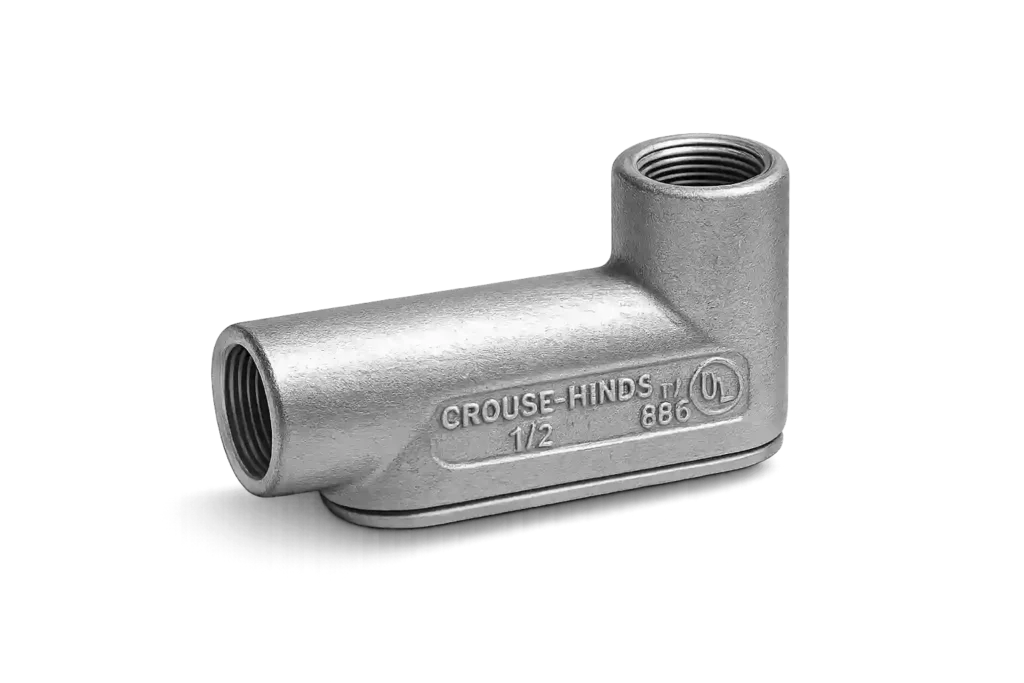 Crouse Hinds conduit body for electrical cable routing.