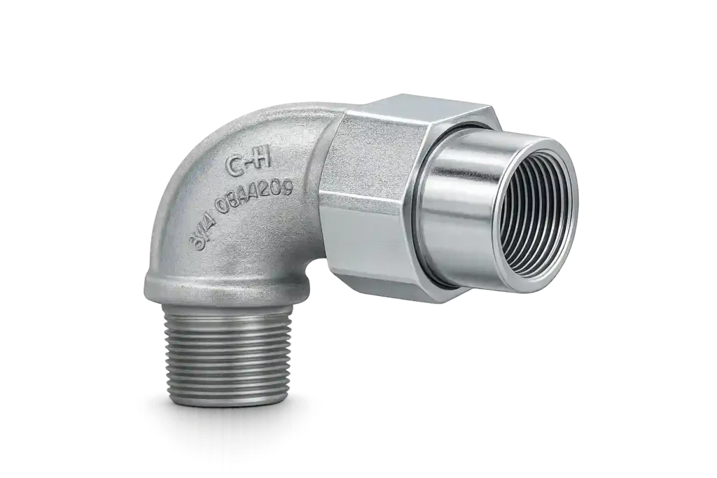Crouse Hinds elbow connector for conduit installations.