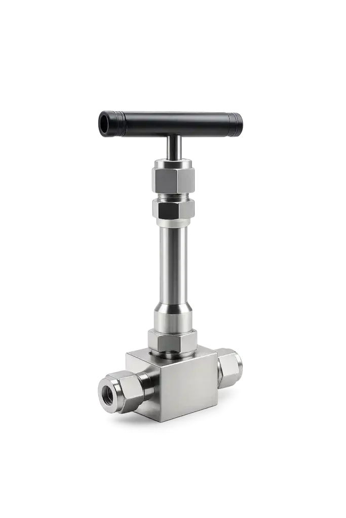 Cryogenic needle valve for accurate flow adjustment in industrial applications.