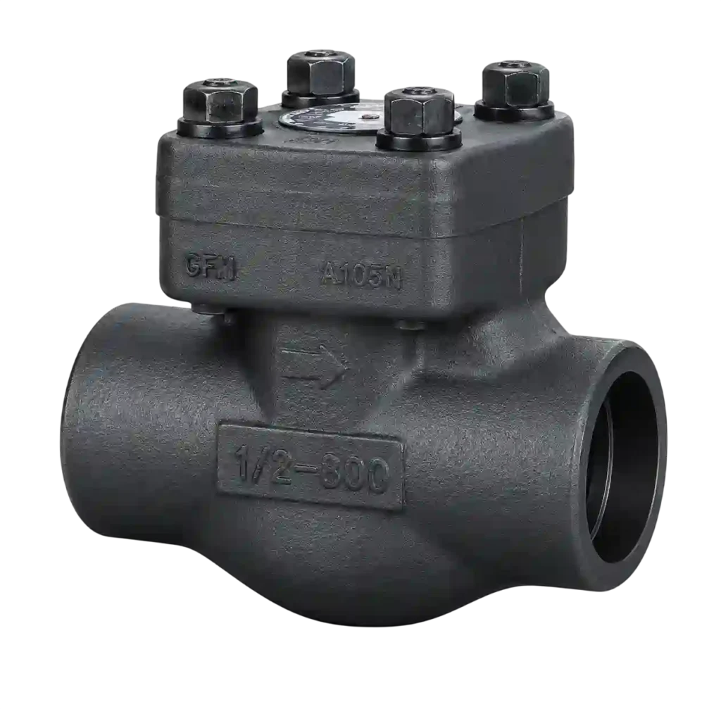 Forged steel swing check valve for high-pressure industrial applications.