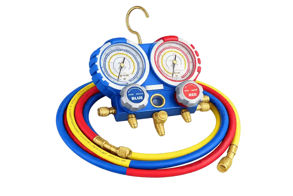 HVAC manifold gauge set supplied by a trusted pressure gauge supplier in Bahrain for industrial pressure monitoring.