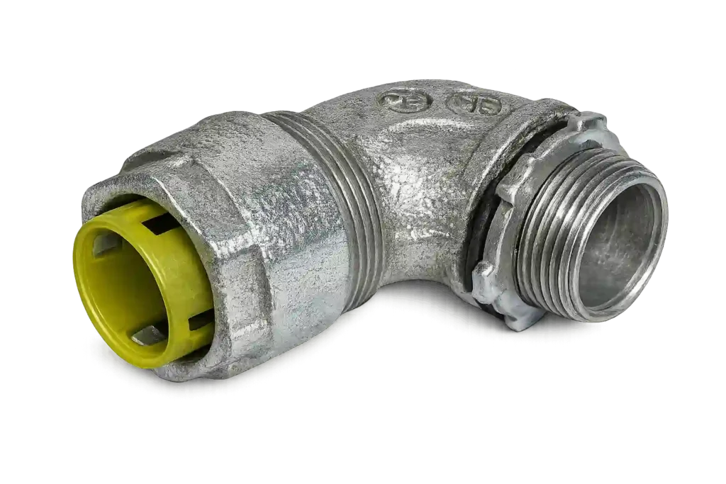 Oz-Gedney 90 degree elbow connector for conduit systems.