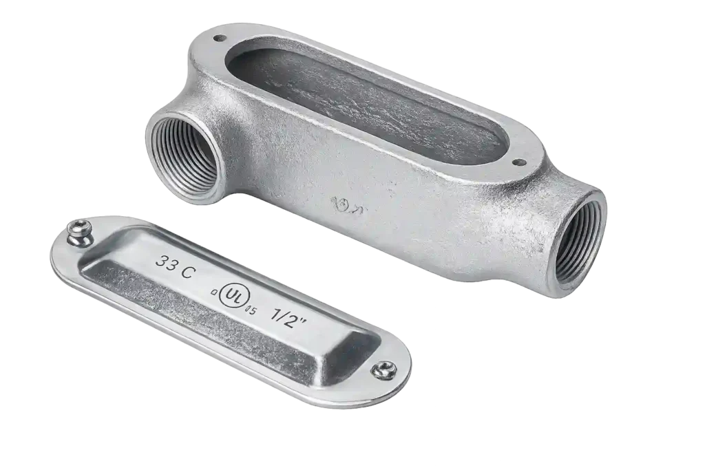 Oz-Gedney conduit body with removable cover.