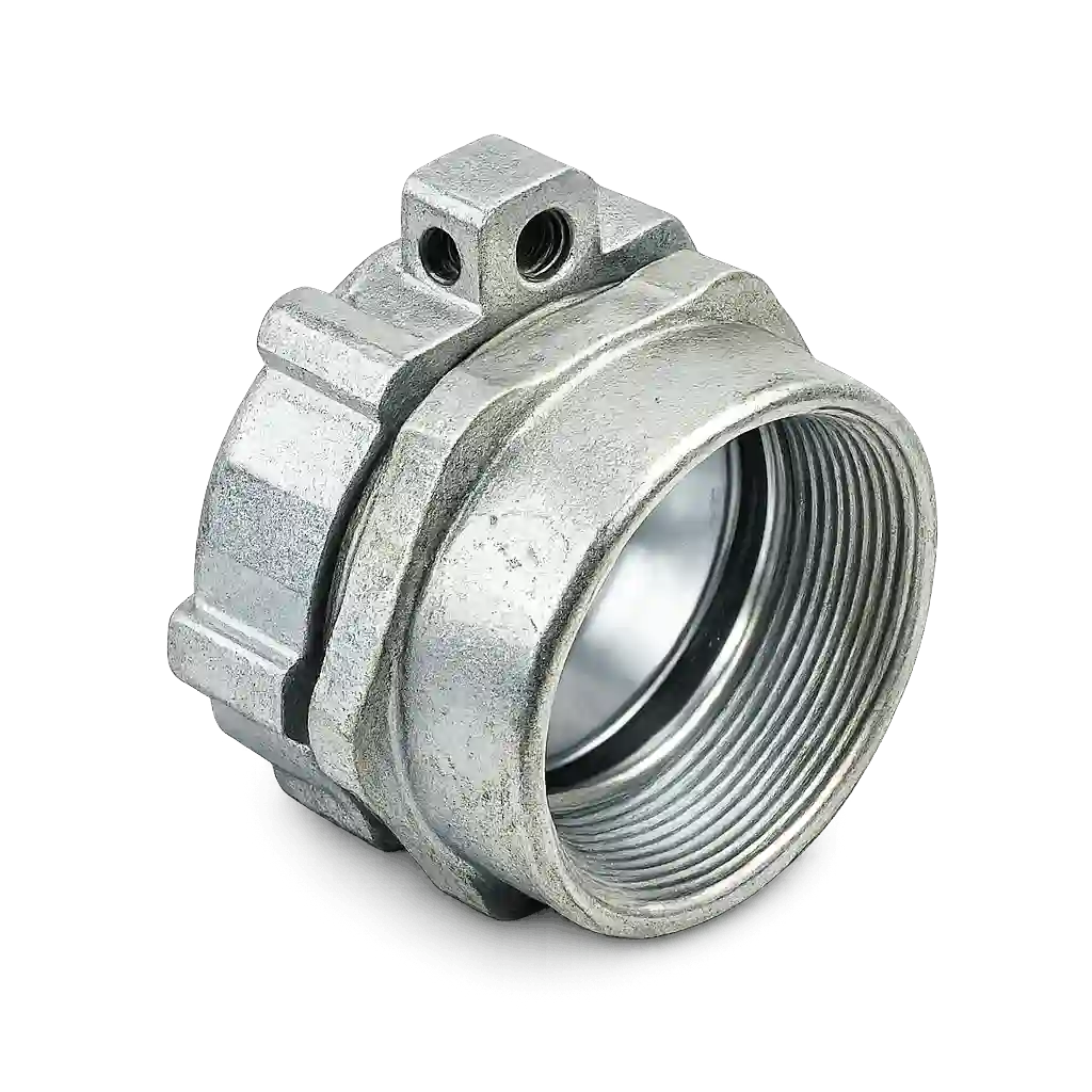 Heavy-duty threaded union fitting supplied by Oz-Gedney suppliers in Bahrain for secure conduit system connections.