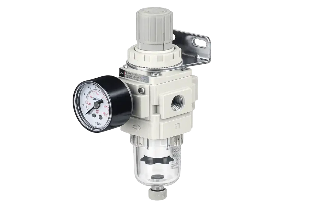 SMC air pressure regulator for pneumatic system control.