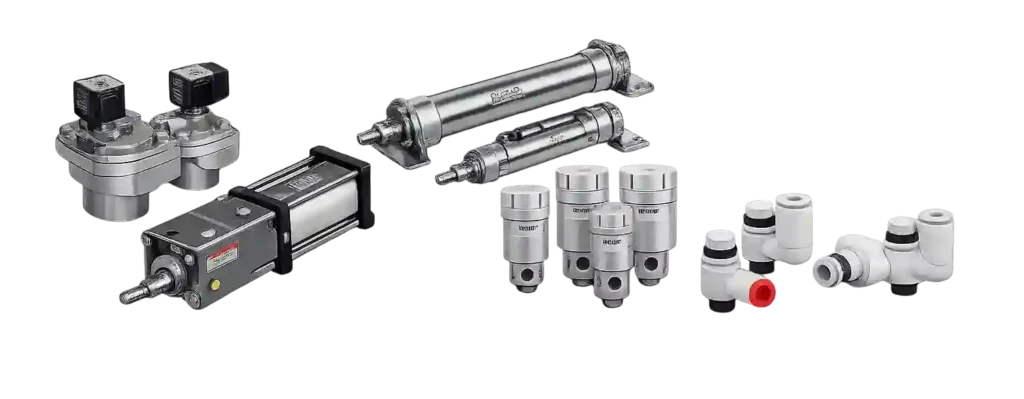 Collection of SMC pneumatic cylinders, valves, fittings and automation components supplied by SMC suppliers in Bahrain.