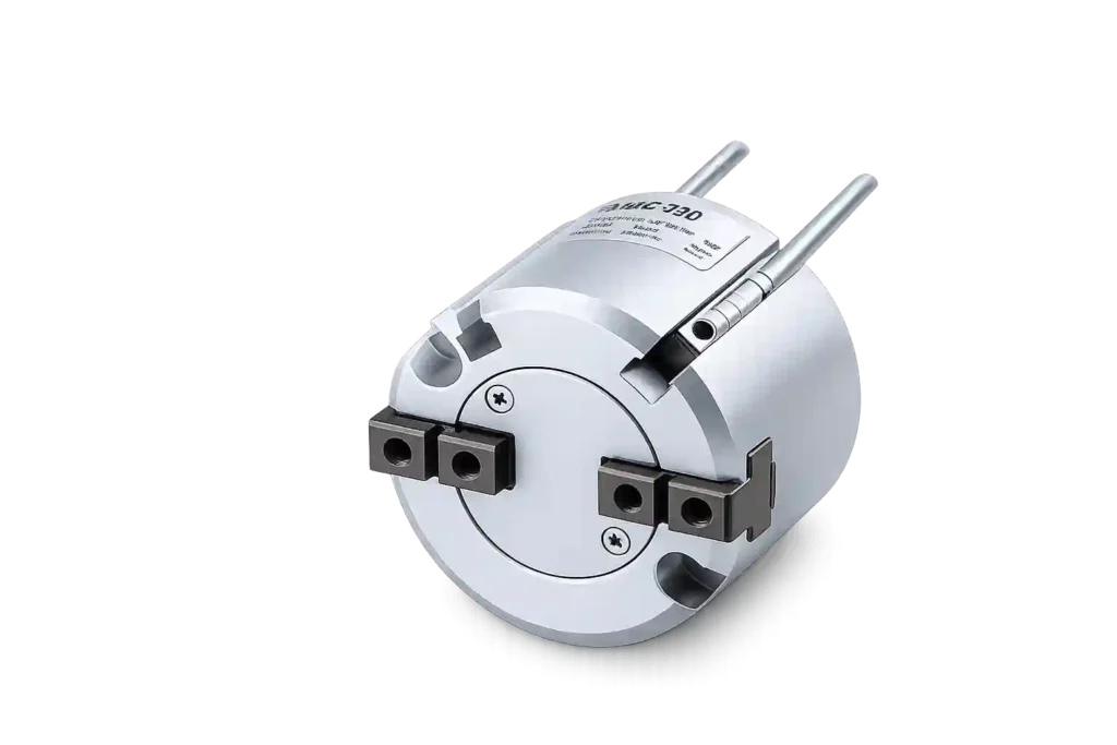 Precision rotary chuck for automated gripping operations.