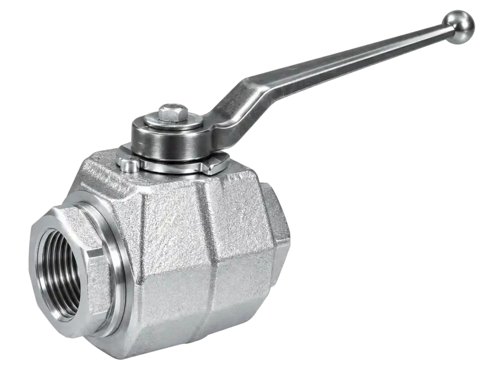Industrial threaded stainless steel ball valve for reliable flow control in piping systems.