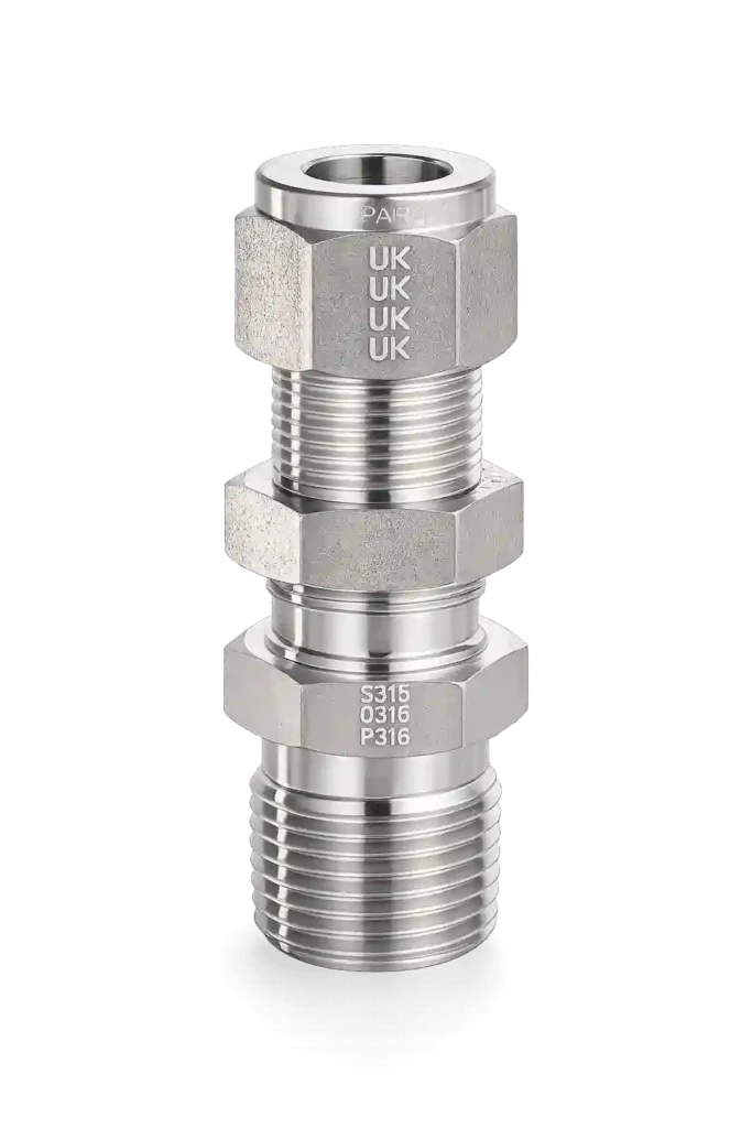 Hex nipple tube connector for industrial fluid transfer.