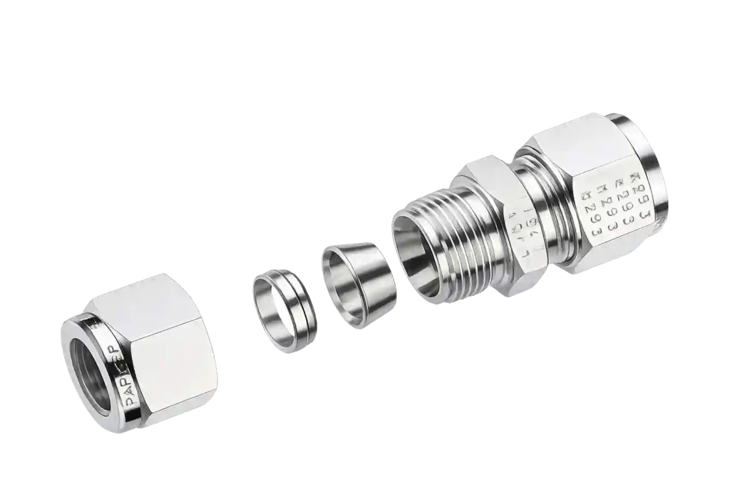 Stainless steel compression tube fitting assembly supplied by reliable tube fitting suppliers in Bahrain for leak-free industrial connections.