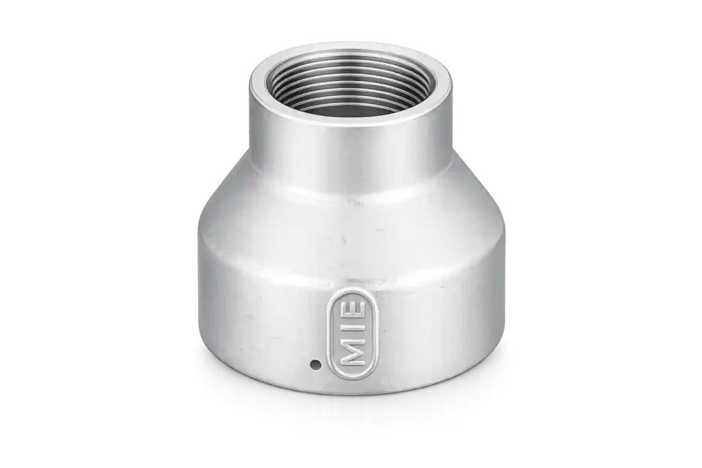 Stainless steel tube reducer adapter for pipe size reduction.