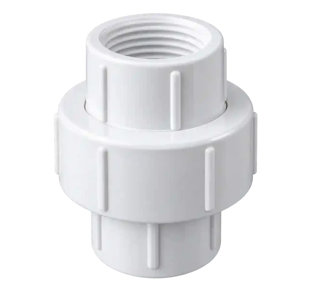 PVC union fitting for detachable pipe connections.