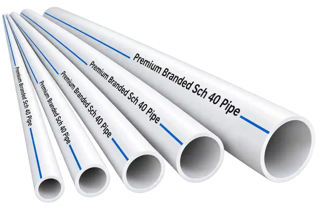 White PVC pipes for water and piping applications.